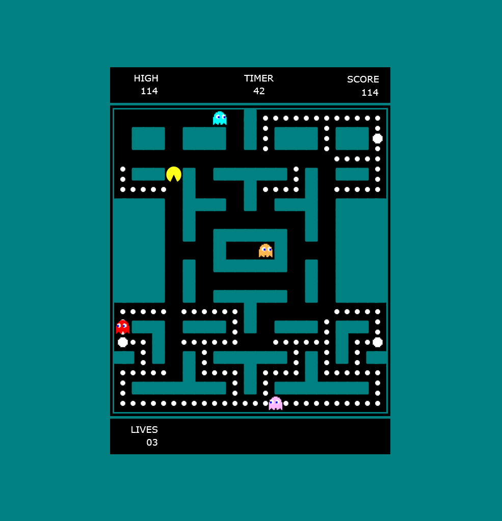 A screenshot of gameplay from a UWP PAC MAN game made to demonstrate List manipulation and other C# programming.
